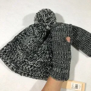 NEW Rebecca Minkoff Womens Marled Set Beanie Armwarmers Black RM3000674-976 $70 Rebecca Minkoff Hat Set Womens Marled Set Beanie Armwarmers  main image 3